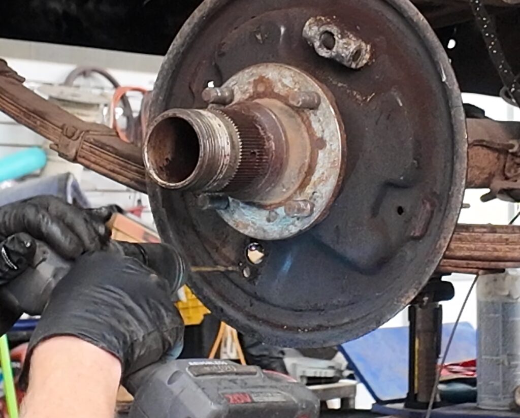 Drilling wheel cylinder locating pin hole for MGB GT