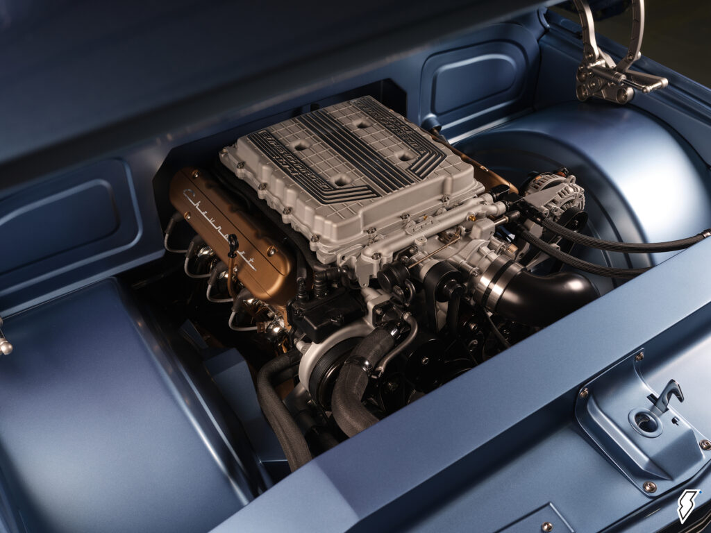 LT series engine in a custom blue chevy truck