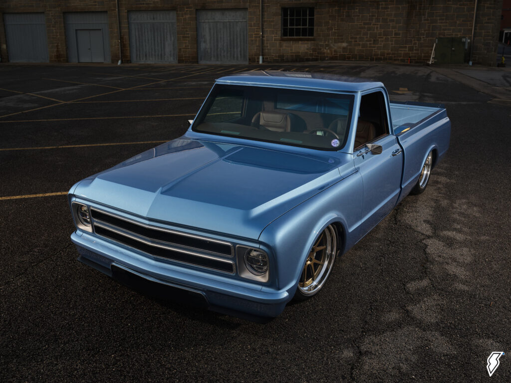 vintage customized blue Chevy C10 pickup truck